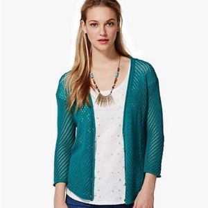 Lucky Brand Teal blue sweater small boho Crochet Knit Cardigan size small